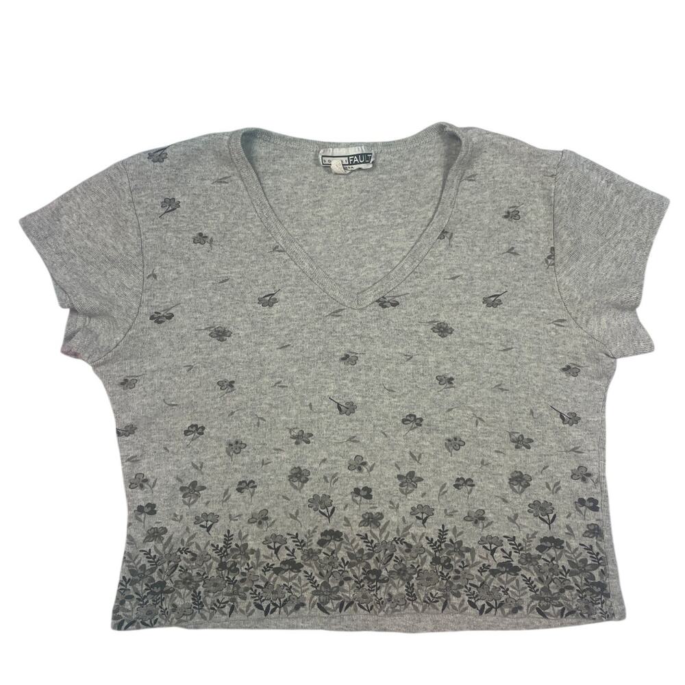 Double Fault Cropped Short Sleeve Gray Floral Top Junior Womens Size M